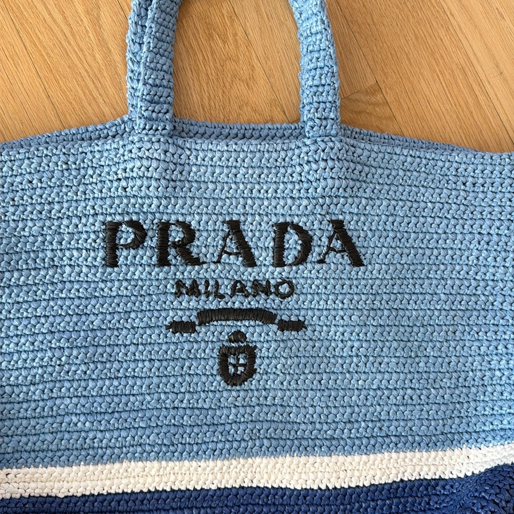 Prada Blue Crochet Tote Bag - Picture 3 of 9